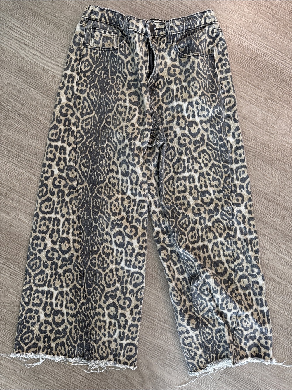 Leopard Print Wide Leg Jeans - Neutral Animal Print